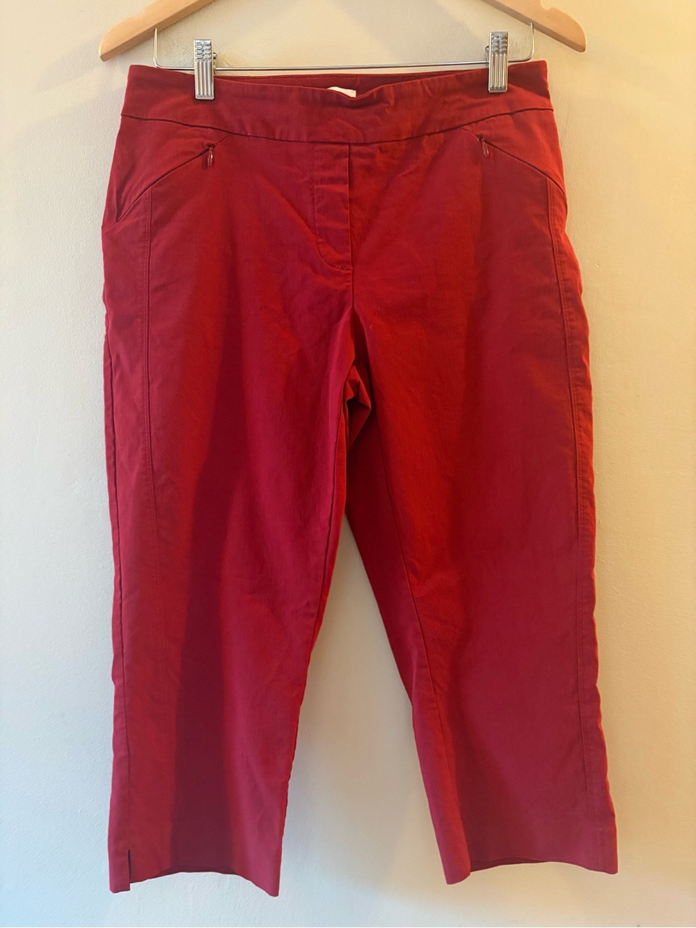 Reitmans Red Pull On Capri Pants Crop Zipper Pocket Sz 9.